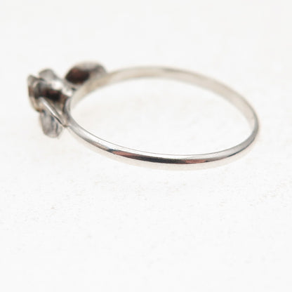 925 Sterling Silver Vintage Real Ruby Rose Flower Oxidized Ring Size 7.75