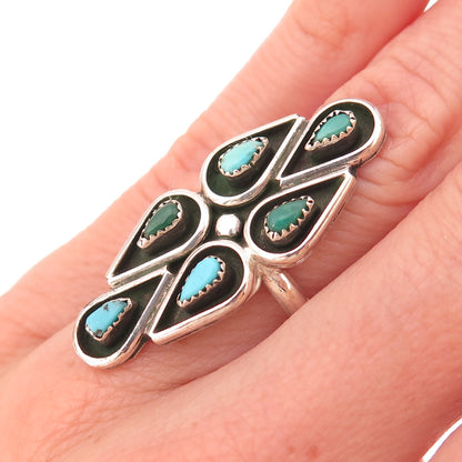 Old Pawn Sterling Silver Vintage Southwestern Turquoise Tribal Ring Size 5.25