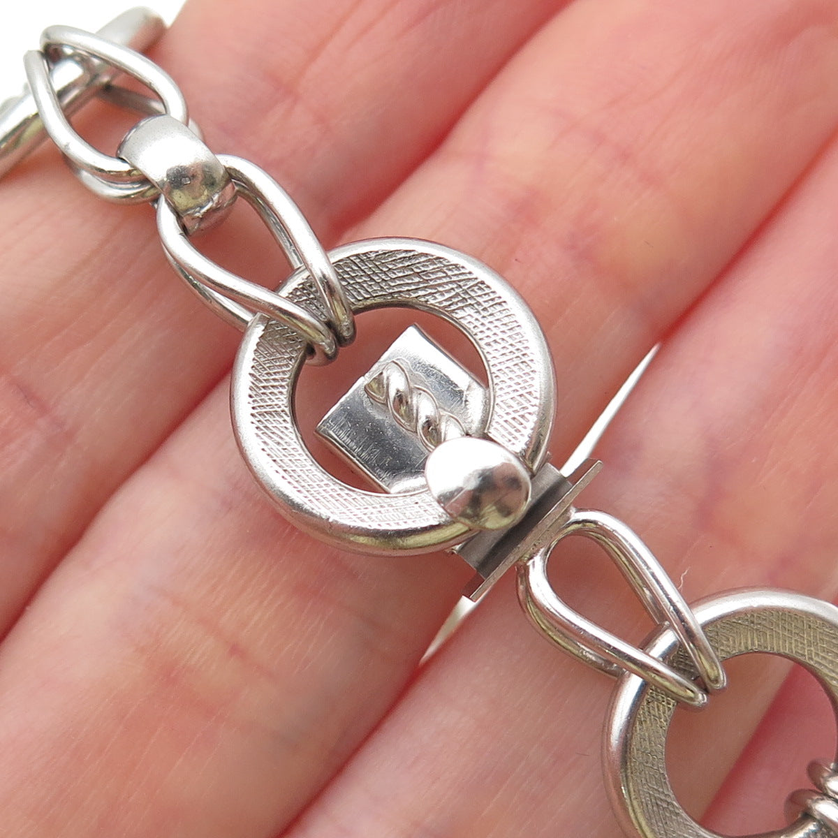 A&Z HAYWARD 925 Sterling Silver Vintage Interlocked Circle Link Bracelet 7.5"