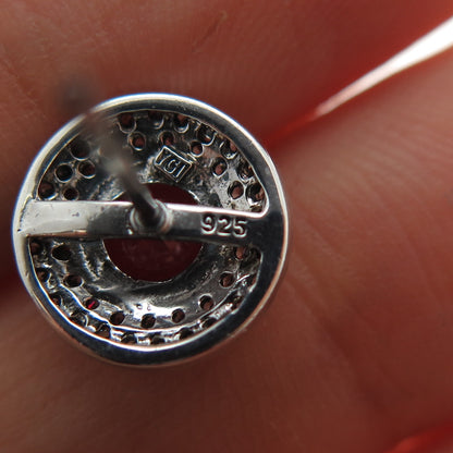 925 Sterling Silver Round-Cut Lab-Created Ruby & C Z Stud Earrings