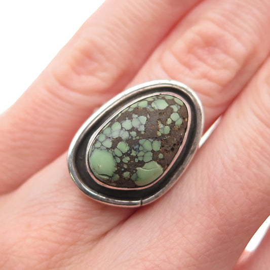 Old Pawn Sterling Silver Vintage Southwestern Peacock Turquoise Ring Size 4.5