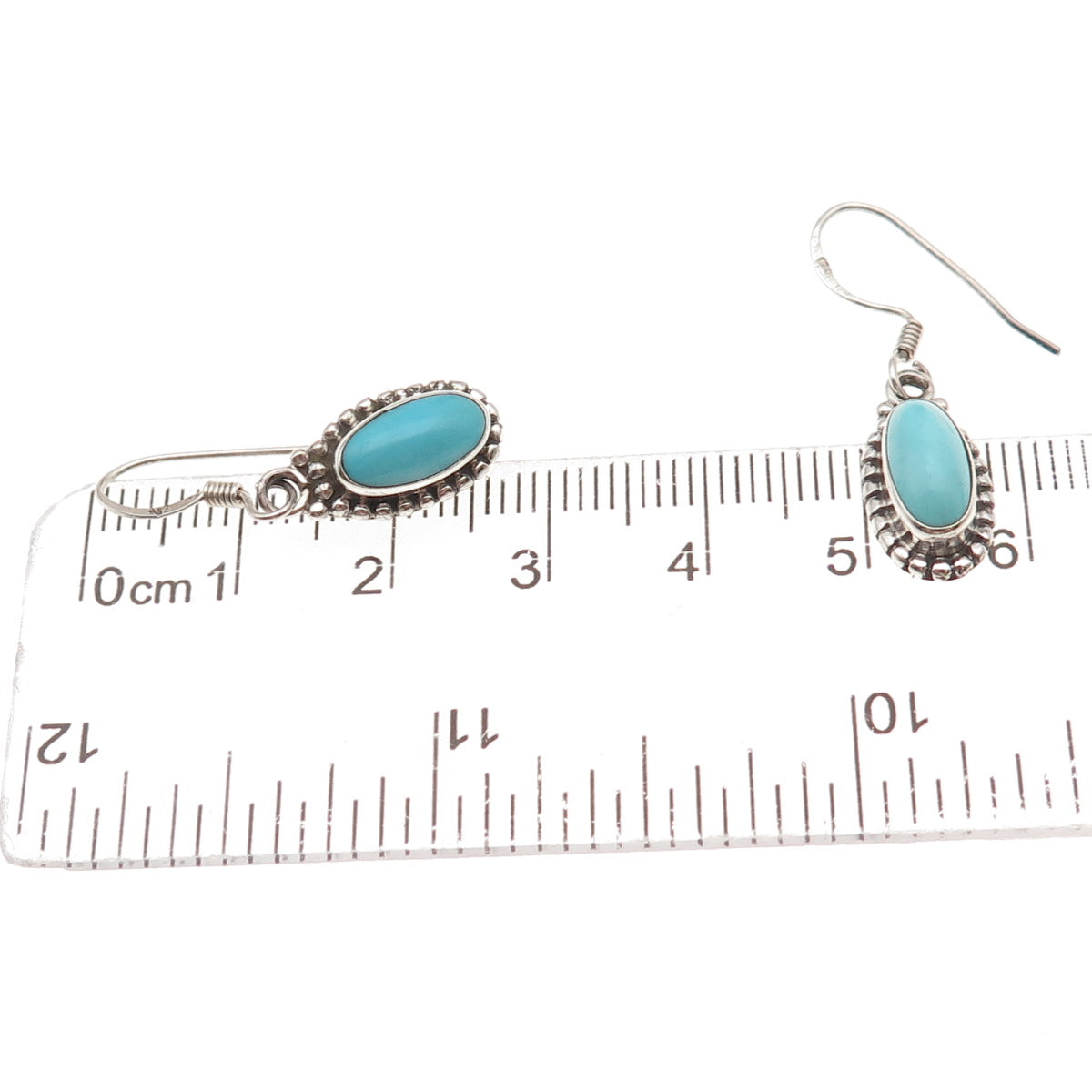 925 Sterling Silver Vintage Real Turquoise Oxidized Dangle Earrings