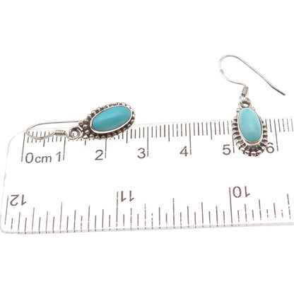 925 Sterling Silver Vintage Real Turquoise Oxidized Dangle Earrings