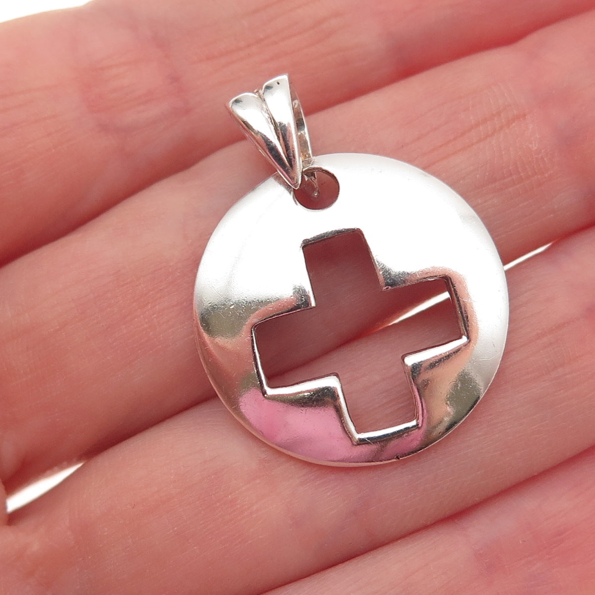 925 Sterling Silver Vintage Cross Disc Charm Pendant