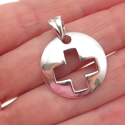 925 Sterling Silver Vintage Cross Disc Charm Pendant