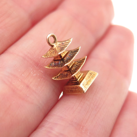 14K Gold Antique Japanese Pagoda 3D Charm Pendant