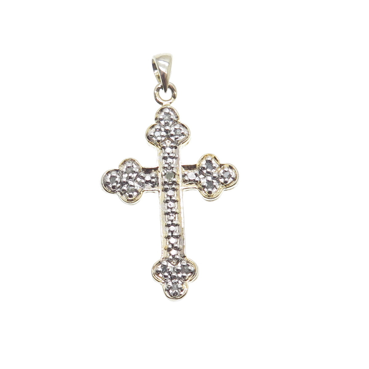 925 Sterling Silver 2-Tone Real Round-Cut Diamond Cross Charm Pendant