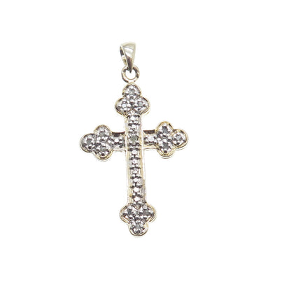 925 Sterling Silver 2-Tone Real Round-Cut Diamond Cross Charm Pendant