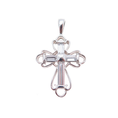 925 Sterling Silver Baguette-Cut C Z Cross Minimalist Charm Pendant
