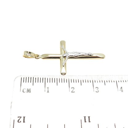 14K Yellow & White Gold Crucifix Cross Religious Charm Pendant