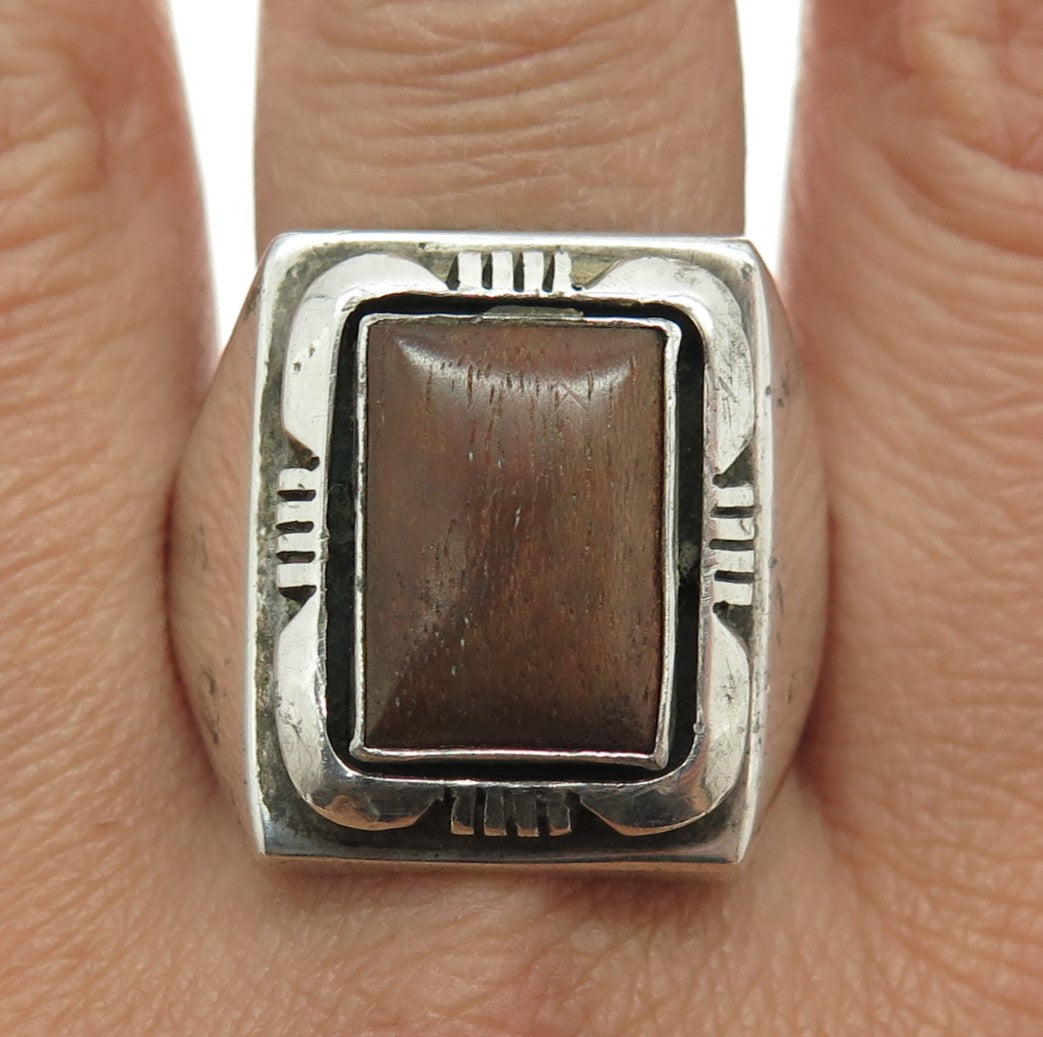 P.A. SMITH Old Pawn 925 Sterling Silver Vintage Southwestern Wood Ring Size 14