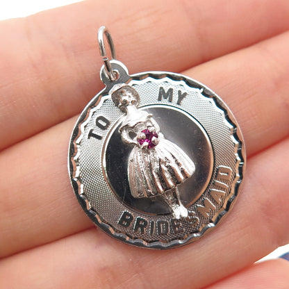 ART'S ELEGANCE 925 Sterling Silver Vintage Rhinestone To My Bridesmaid Pendant
