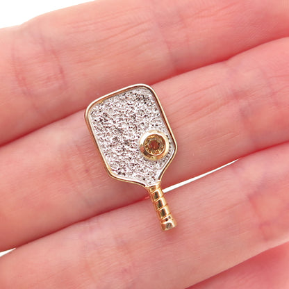Pure Dink Sterling Silver 2-Tone Real Citrine Pickleball Paddle Slide Pendant