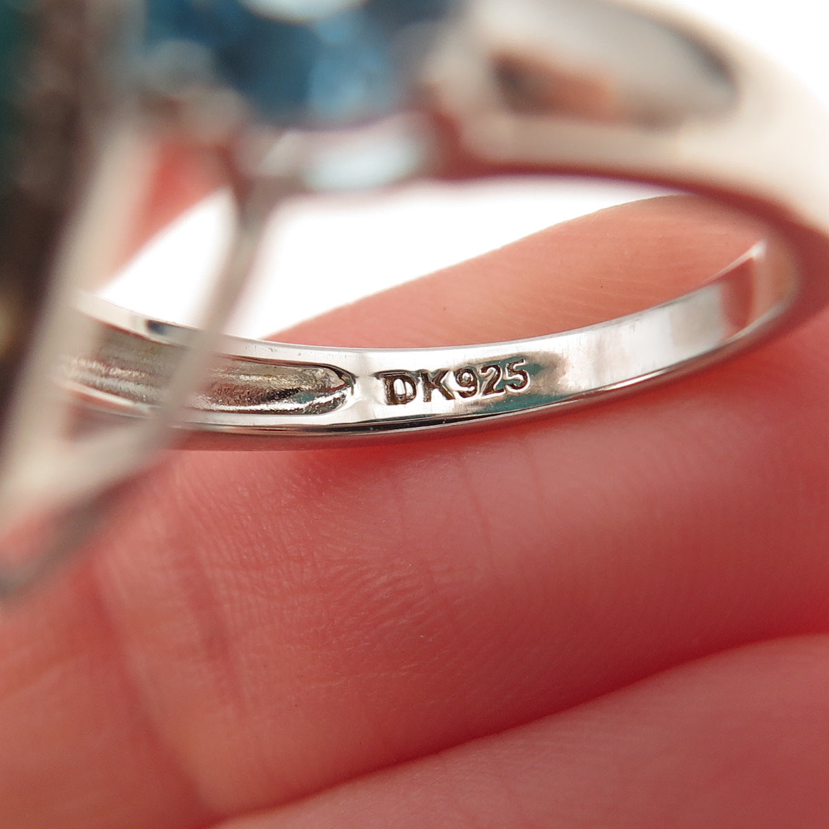 925 Sterling Real Sleeping Beauty Turquoise Blue & White Topaz Ring Size 8