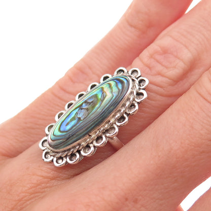 925 Sterling Silver Vintage Mexico Real Abalone Shell Oxidized Ring Size 4.75