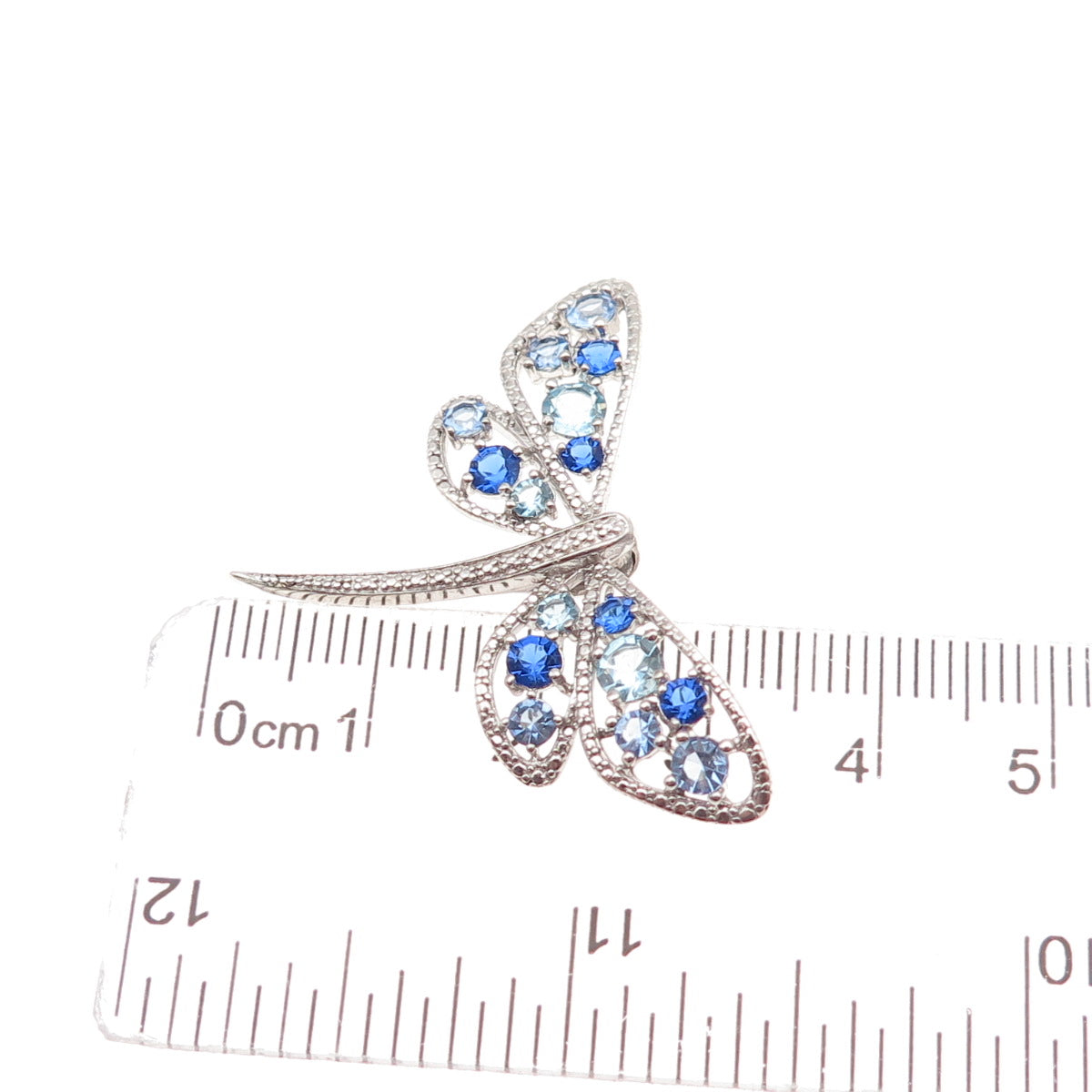 Sai 925 Sterling Silver Round-Cut Blue & White C Z Dragonfly Slide Charm Pendant
