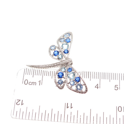 Sai 925 Sterling Silver Round-Cut Blue & White C Z Dragonfly Slide Charm Pendant