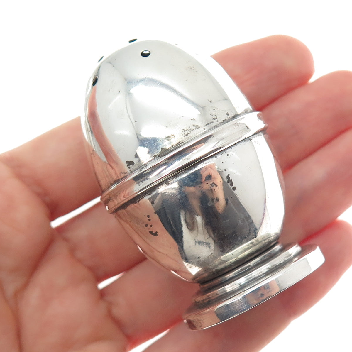 830S Silver Antique Scandinavian Egg Oxidized Salt / Pepper Shaker