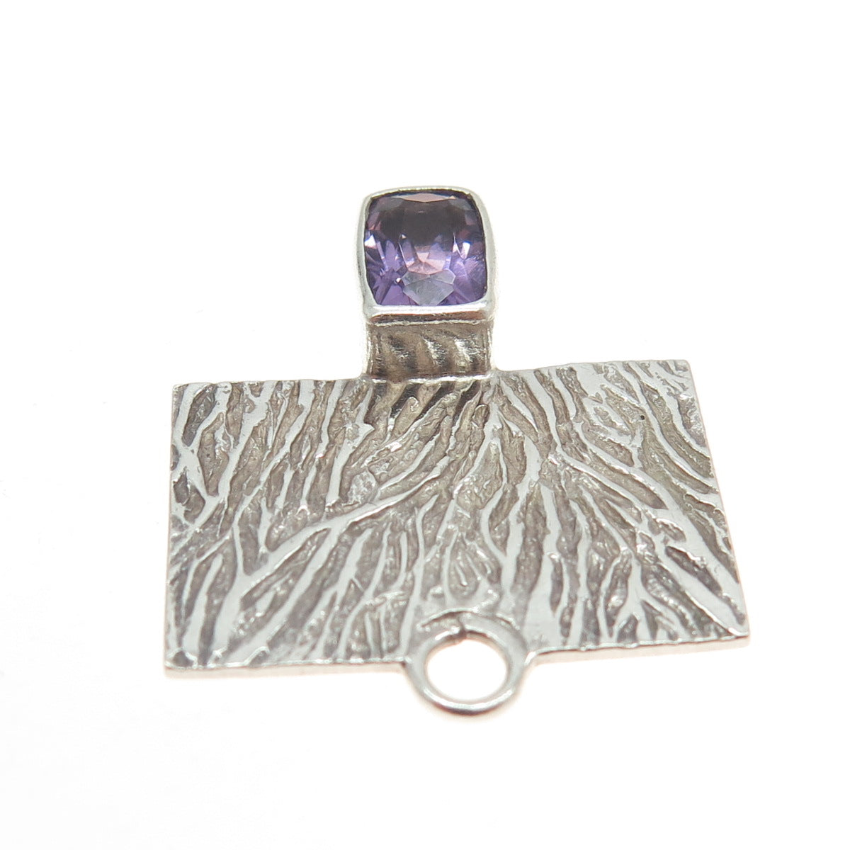 925 Sterling Silver Vintage Real Amethyst Modernist Pendant