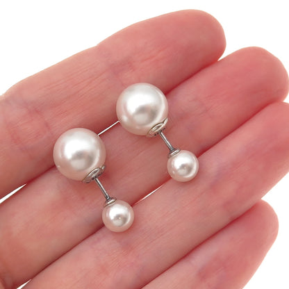 Pandora 925 Sterling Silver Faux Pearl Ball Stud Earrings