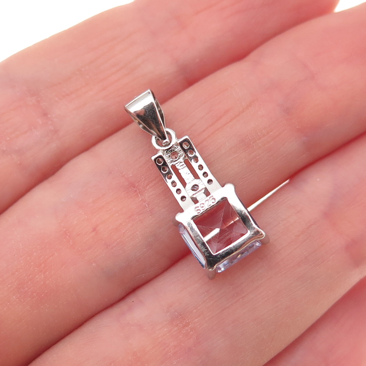 925 Sterling Silver Lavender & White C Z Charm Pendant