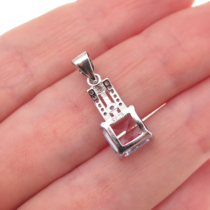 925 Sterling Silver Lavender & White C Z Charm Pendant