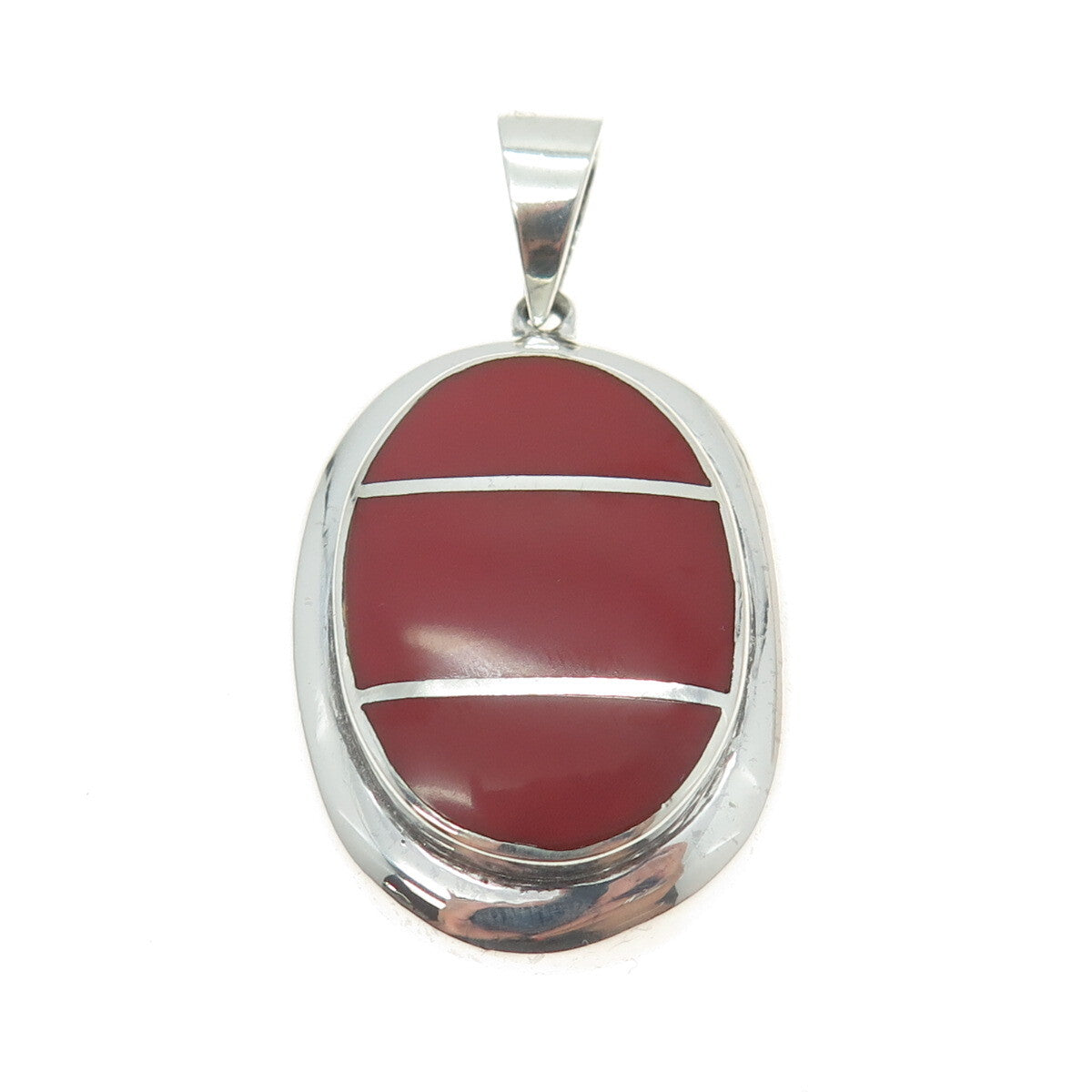 925 Sterling Silver Vintage Real Red Jasper Modernist Oval Pendant
