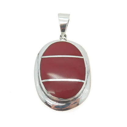 925 Sterling Silver Vintage Real Red Jasper Modernist Oval Pendant