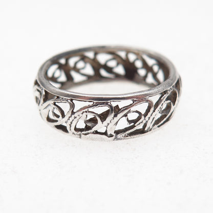 925 Sterling Silver Vintage Filigree Oxidized Band Ring Size 6.5