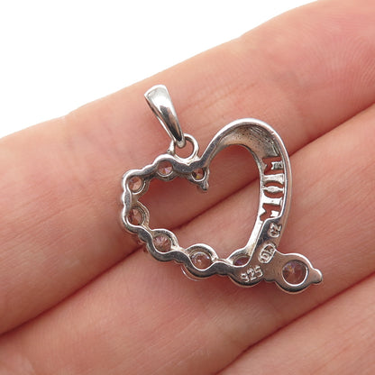 925 Sterling Silver Graduated Round-Cut C Z Mom Heart Charm Pendant