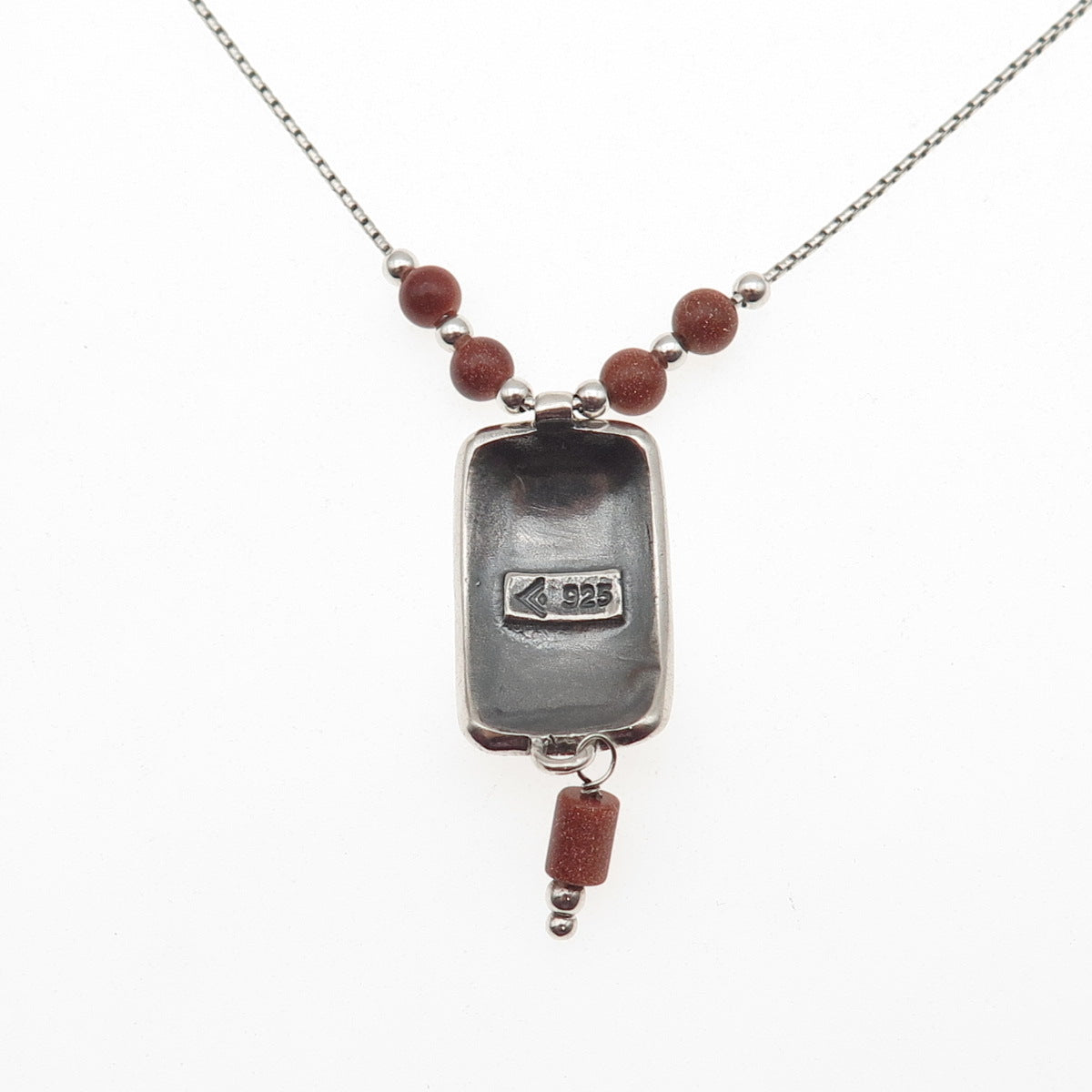 Silpada 925 Sterling Vintage Real Goldstone Spiral Round Box Chain Necklace 16"