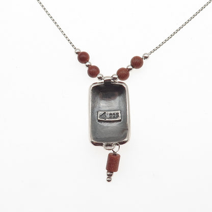 Silpada 925 Sterling Vintage Real Goldstone Spiral Round Box Chain Necklace 16"