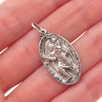 Hayward 925 Sterling Silver Vintage St. Christopher Oxidized Charm Pendant