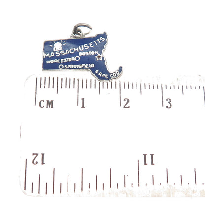 925 Sterling Silver Vintage Enamel "Massachusetts" State Map Charm Pendant