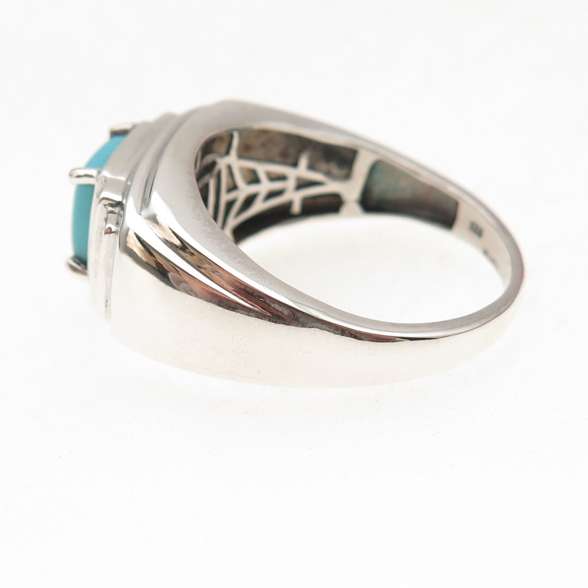 Chuck Clemency 925 Sterling Silver Real Turquoise & Tanzanite Ring Size 14