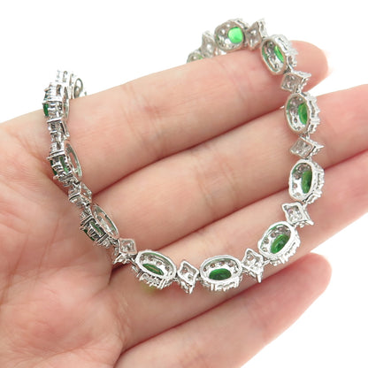 AMC Jewelry 925 Sterling Silver Green & White C Z Bohemian Chain Necklace 16"