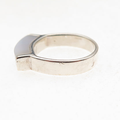 Monica Vinader 925 Sterling Silver Real Blue Lace Agate Linear Stone Ring Size 5