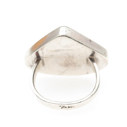 925 Sterling Silver Vintage Real Black Agate Modernist Ring Size 5.5