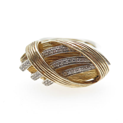 925 Sterling Silver 2-Tone Round-Cut C Z Modernist Crisscross Ring Size 8.25