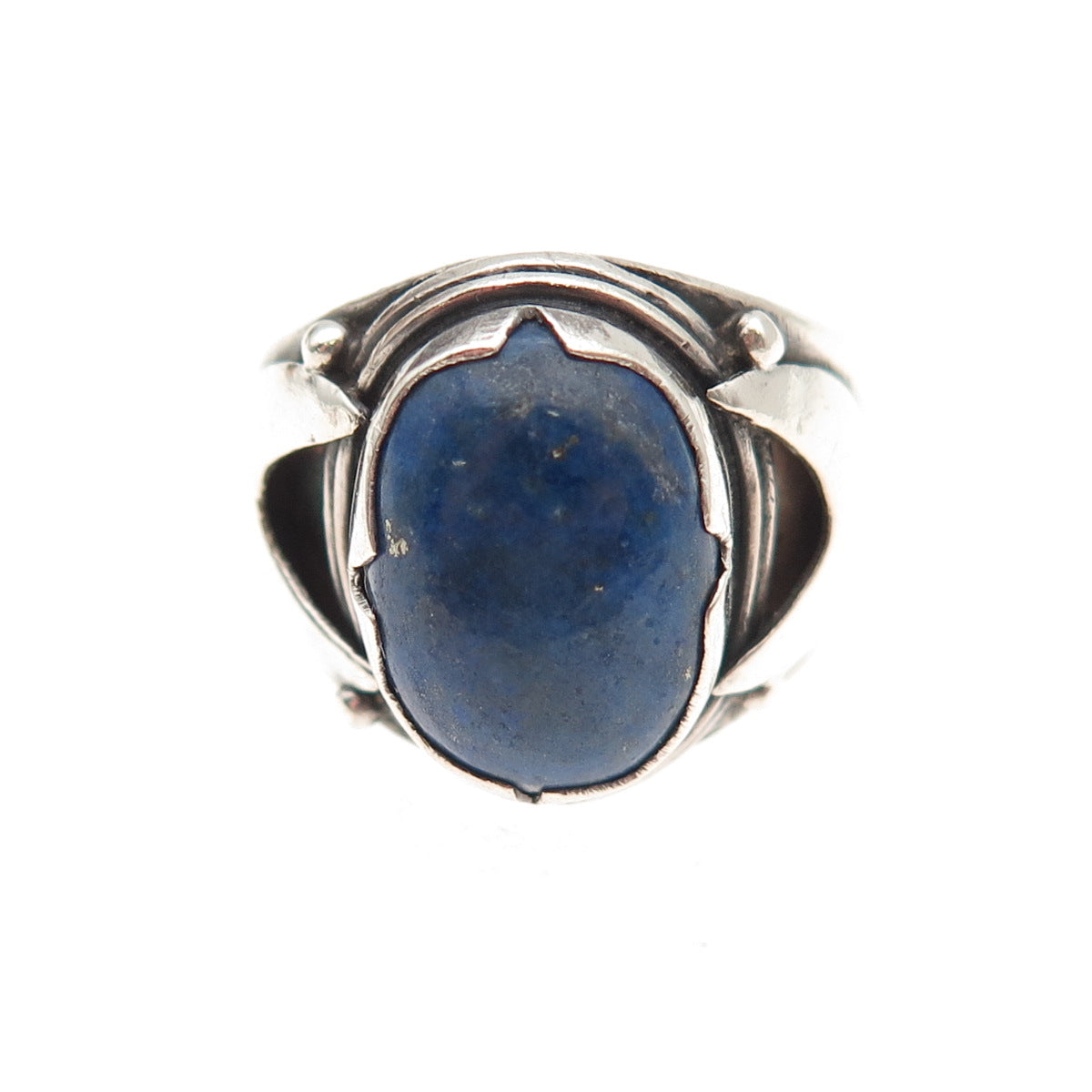 925 Sterling Silver Vintage Real Lapis Modernist Oxidized Ring Size 8.75