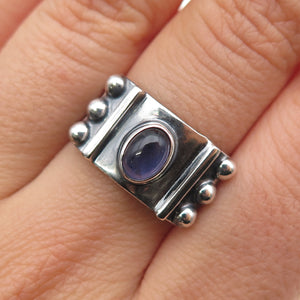 925 Sterling Silver Vintage Real Iolite Modernist Oxidized Ring Size 7.25