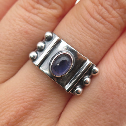 925 Sterling Silver Vintage Real Iolite Modernist Oxidized Ring Size 7.25