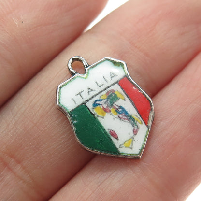 800 Silver Vintage Enamel Italy Minimalist Charm Pendant