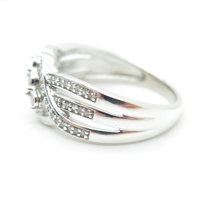 925 Sterling Silver Real Round-Cut Diamond Bypass Ring Size 8.25