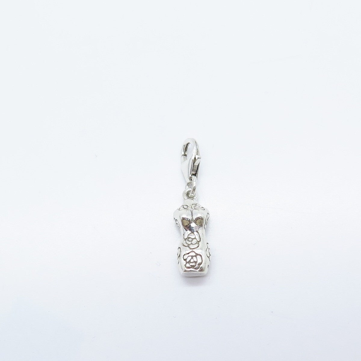 925 Sterling Silver Vintage Mannequin Rose Floral Charm Pendant