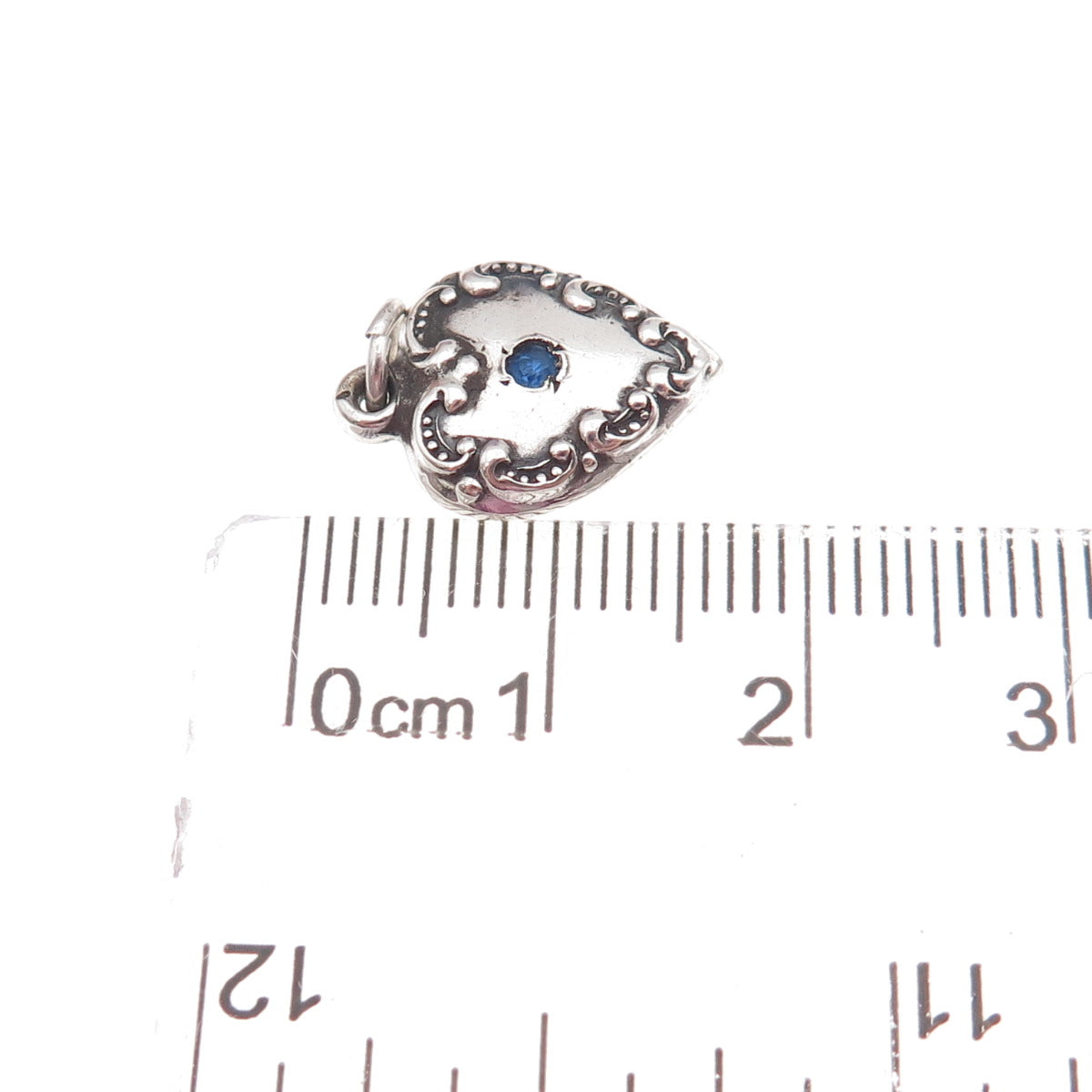 925 Sterling Silver Antique Art Deco Rhinestone Chatelaine Heart Charm Pendant
