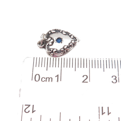 925 Sterling Silver Antique Art Deco Rhinestone Chatelaine Heart Charm Pendant