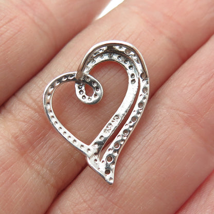 925 Sterling Silver Real Round-Cut Diamond Heart Slide Pendant