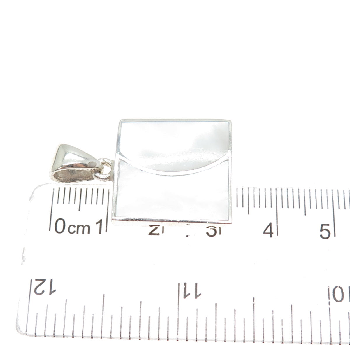 925 Sterling Silver Vintage Real MOP Modernist Square Charm Pendant