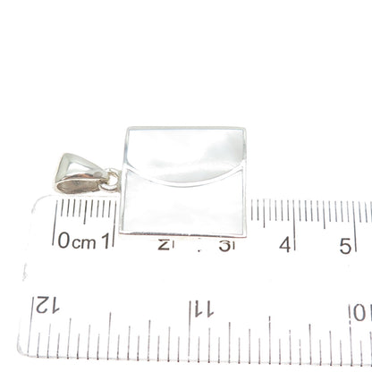 925 Sterling Silver Vintage Real MOP Modernist Square Charm Pendant